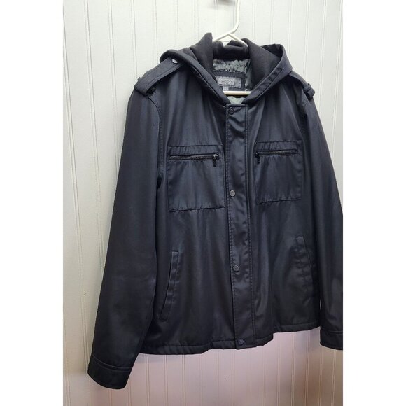 Kenneth Cole Reaction Mens Hooded Black Jacket With Zip & Button Closures Multip - Picture 4 of 15